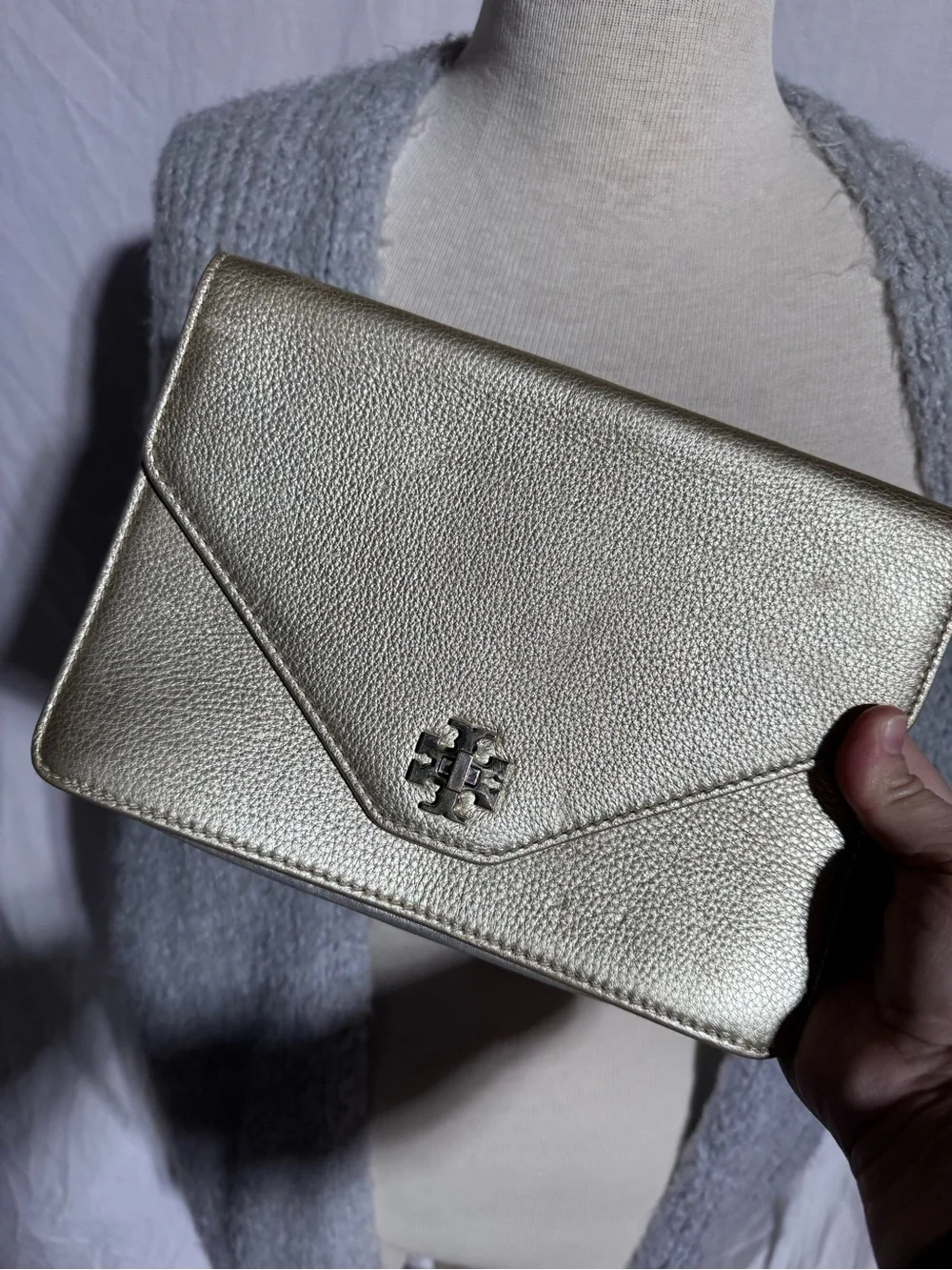 Tory Burch gold clutch bag